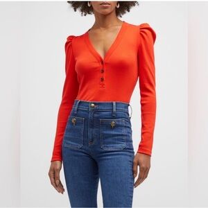 Veronica Beard Dekalb Puff Sleeve Orange/Red Top